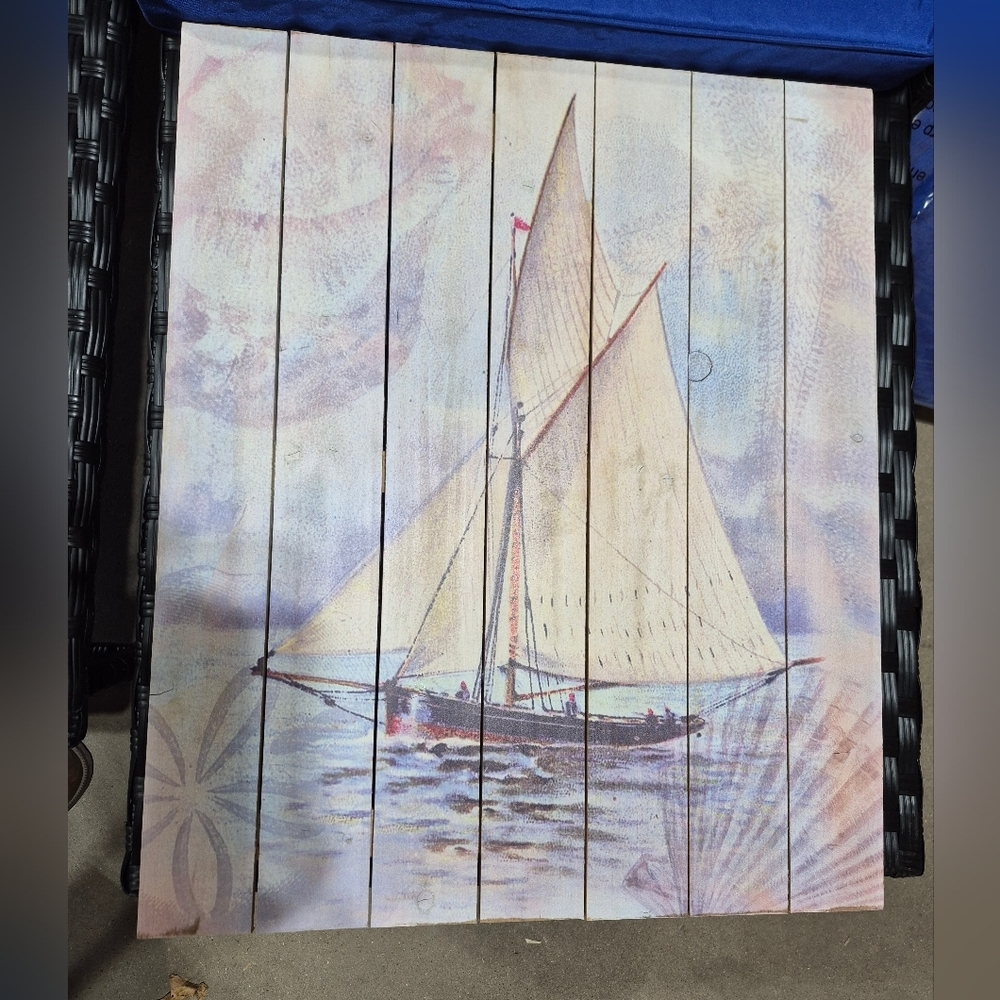 Sailboat Wall Art on Wooden Panels - Picture 2 of 2